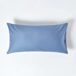 Taie d'oreiller bleu en satin de coton égyptien 1000 fils, 50x90 cm ->Homescapes Best
