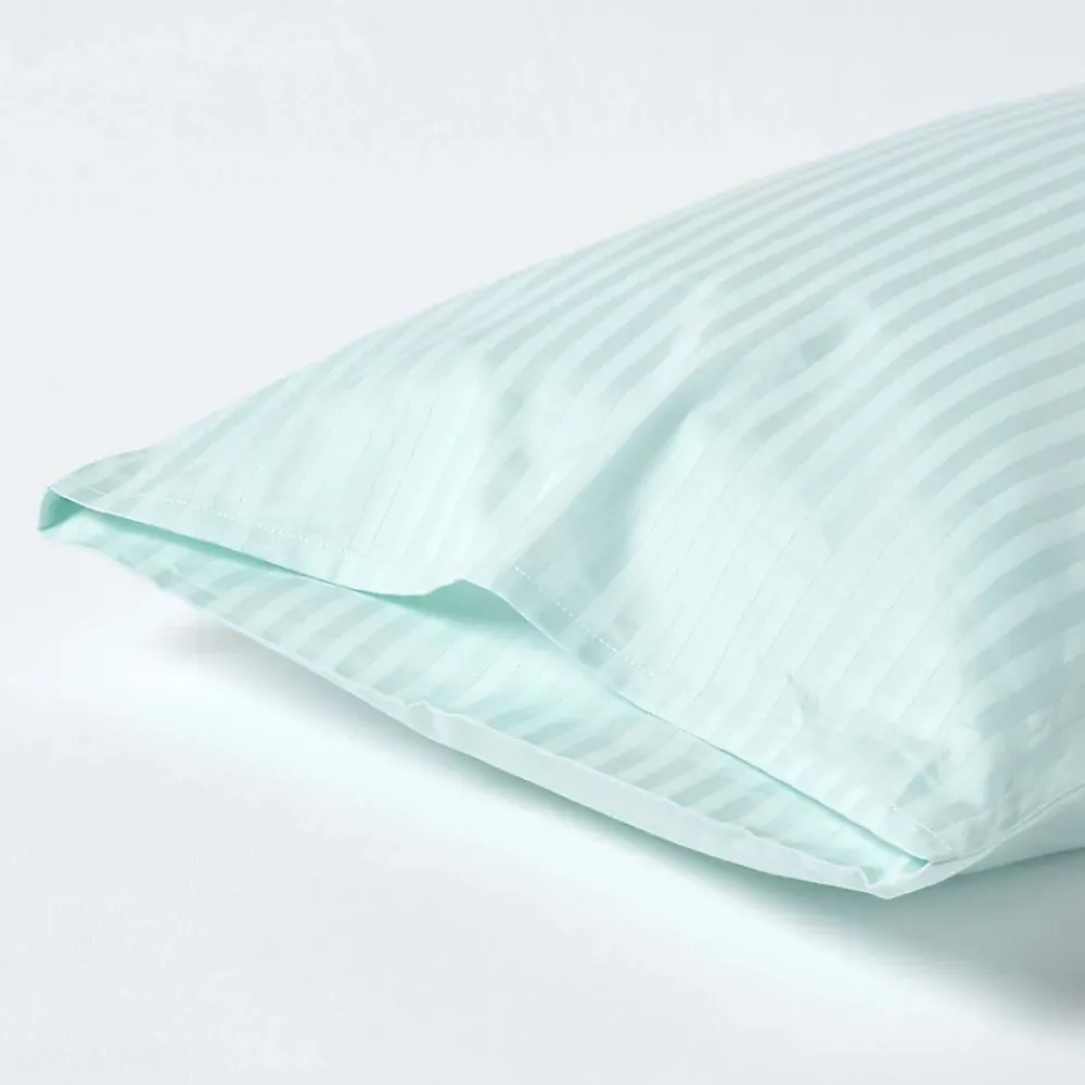 Homescapes Taie d'oreiller bleu satin rayé en coton égyptien 330 fils, 50x75 cm -* Taie D'Oreiller