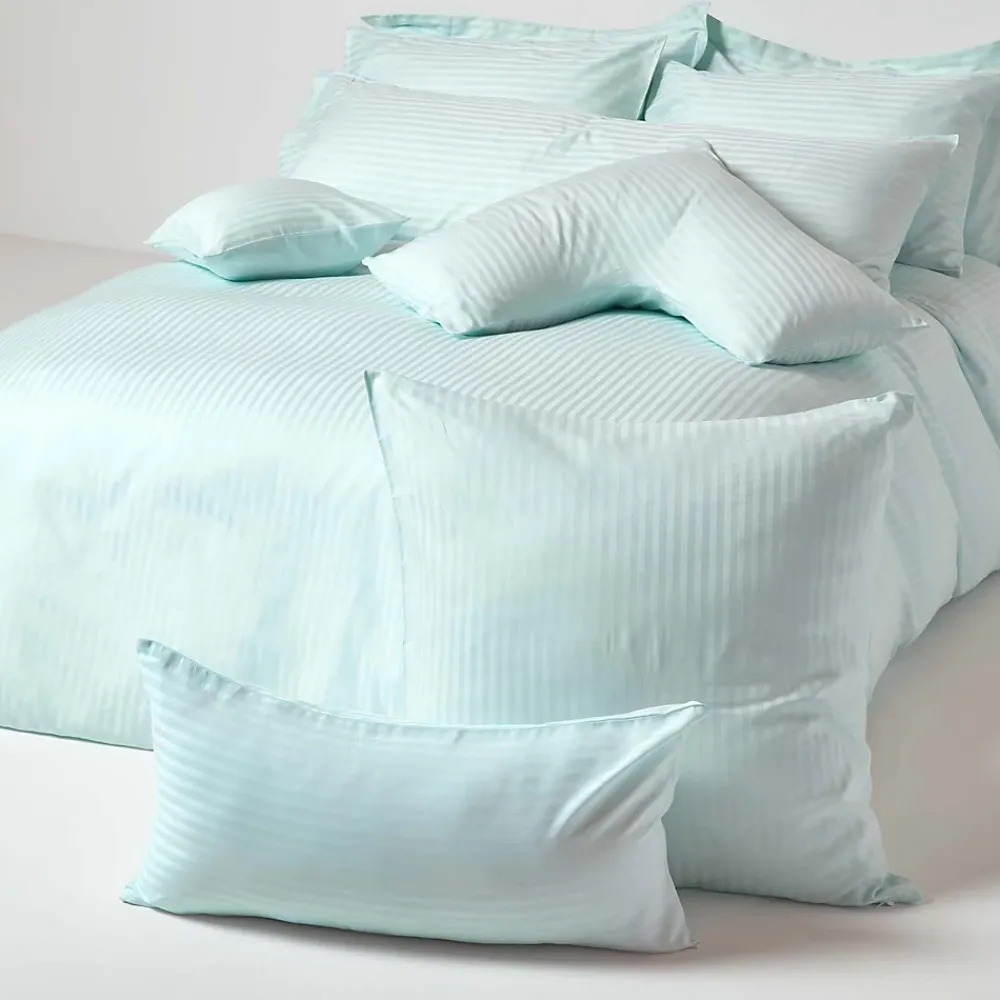 Homescapes Taie d'oreiller bleu satin rayé en coton égyptien 330 fils, 50x75 cm -* Taie D'Oreiller