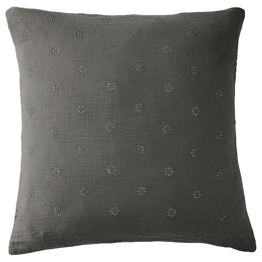 Taie d'oreiller Brodée Déco "Gaïa Boho" 60 x 60 cm & 50 x 70 cm "Gaze de Coton" - Gaïa Boho Granit - 60 x 60 cm>L'Effet Papillon Outlet