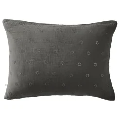 Taie d'oreiller Brodée Déco "Gaïa Boho" 60 x 60 cm & 50 x 70 cm "Gaze de Coton" - Gaïa Boho Granit - 50 x 70 cm>L'Effet Papillon Discount