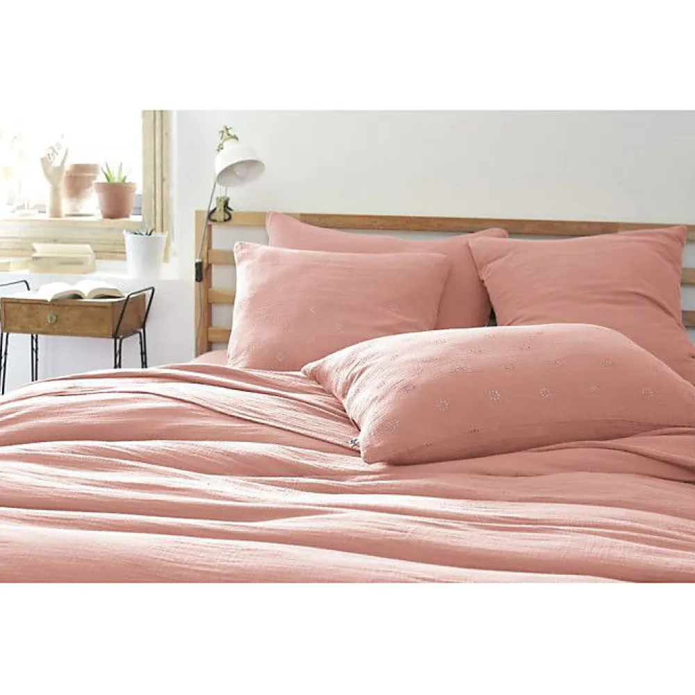 Taie d'oreiller Brodée Déco "Gaïa Boho" 60 x 60 cm & 50 x 70 cm "Gaze de Coton" - Gaïa Boho Rose Pêche - 60 x 60 cm>L'Effet Papillon Hot
