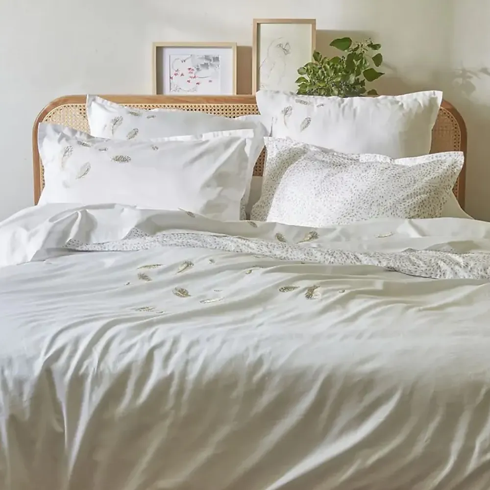 Linnea Taie d'oreiller brodée 50x80 cm en satin de coton NINA blanc* Taie D'Oreiller