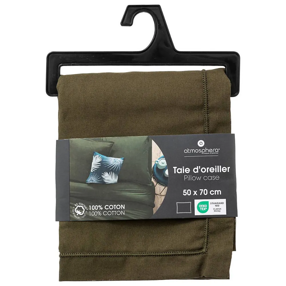 Atmosphera Créateur D'Intérieur Taie d'oreiller Carina coton 50x70cm vert kaki - Atmosphera* Boutis, Couvre-Lit, Édredon