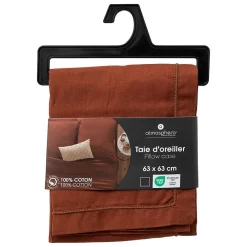 Taie d'oreiller Carina coton 63x63cm terracotta - Atmosphera><noscript><img width=