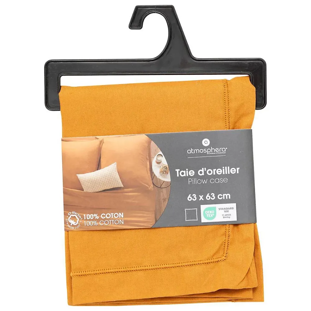 Atmosphera Créateur D'Intérieur Taie d'oreiller Carina coton 63x63cm jaune cumin - Atmosphera* Boutis, Couvre-Lit, Édredon