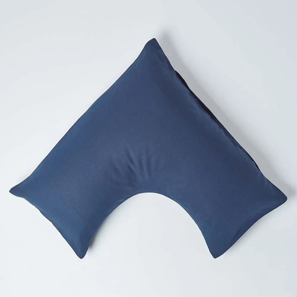 Taie d'oreiller cervical bleu marine en lin lavé ->Homescapes New