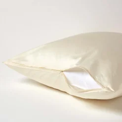 Taie d'oreiller écru en coton égyptien bio 400 fils, 80x80 cm -><noscript><img width=