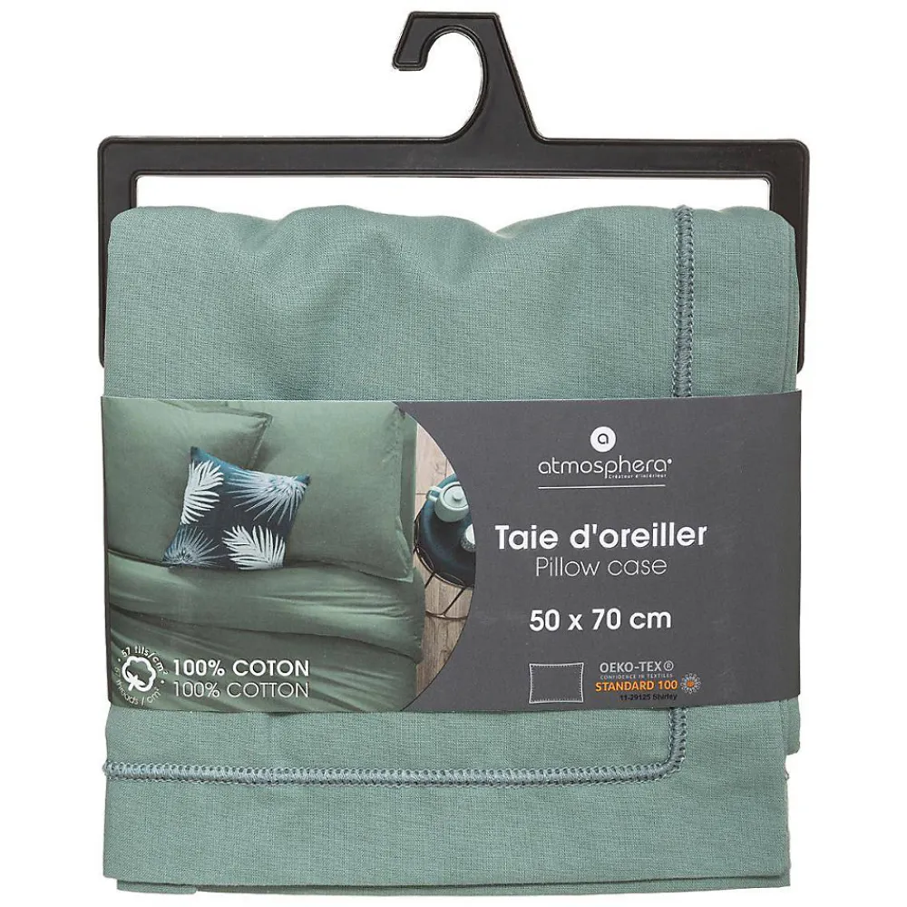 Atmosphera Créateur D'Intérieur Taie d'oreiller en coton - vert céladon 50x70 cm - Atmosphera* Boutis, Couvre-Lit, Édredon