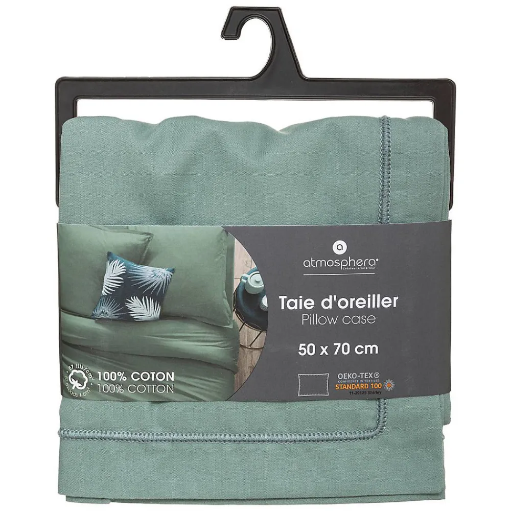 Atmosphera Créateur D'Intérieur Taie d'oreiller en coton - vert céladon 50x70 cm - Atmosphera* Boutis, Couvre-Lit, Édredon