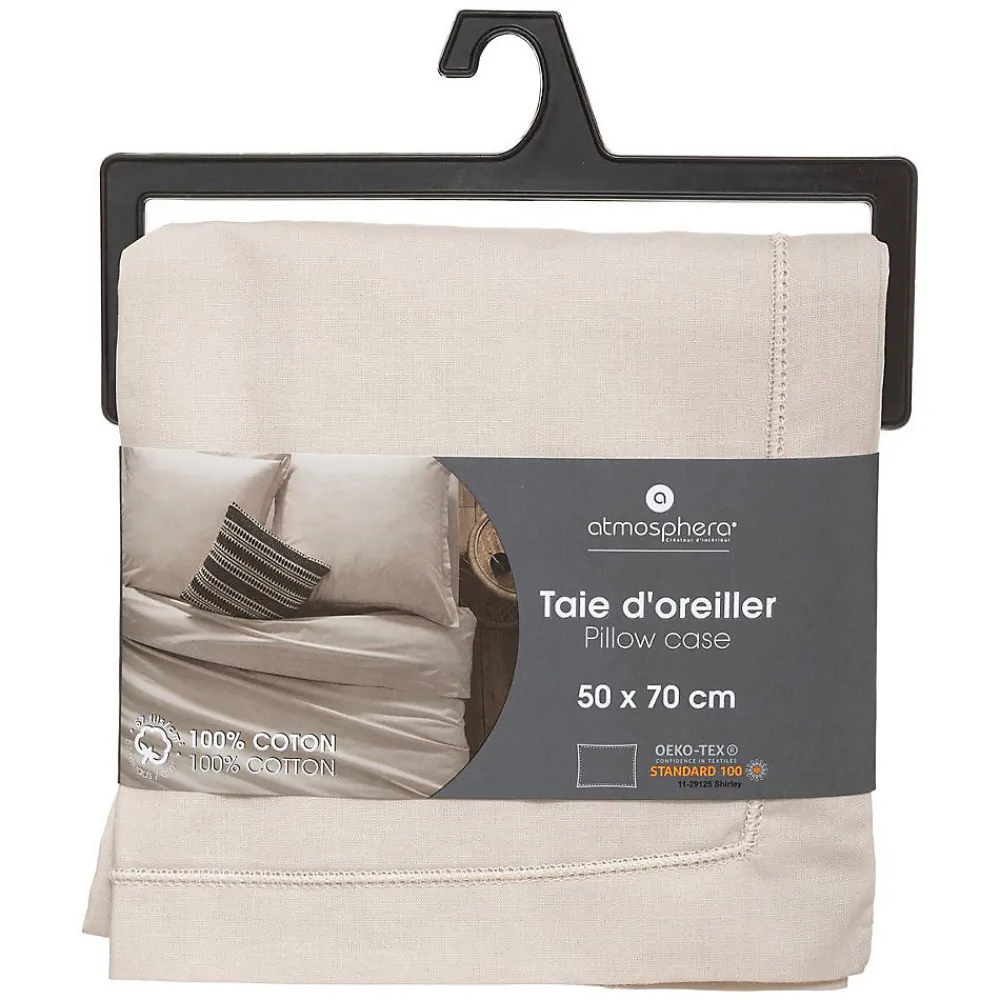 Taie d'oreiller en coton - lin 50x70 cm - Atmosphera>Atmosphera Créateur D'Intérieur Discount