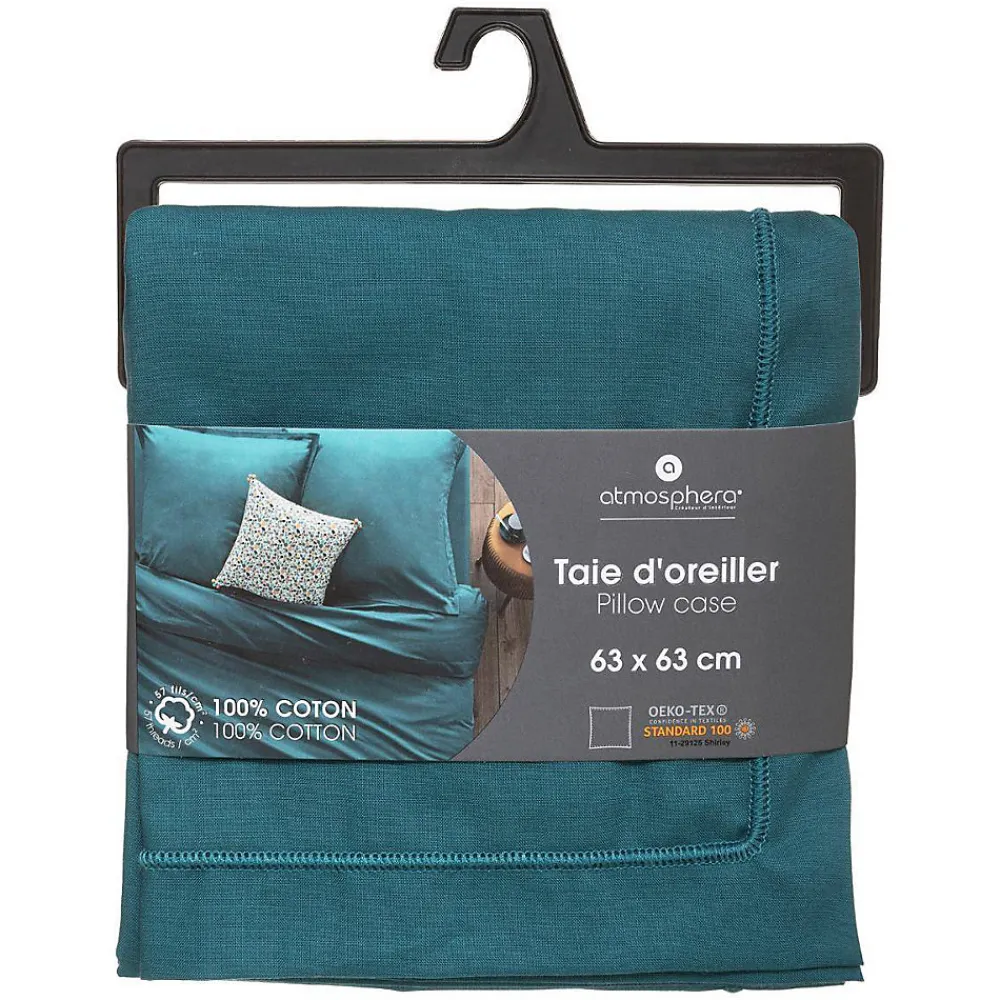 Atmosphera Créateur D'Intérieur Taie d'oreiller en coton - bleu canard 63x63 cm - Atmosphera* Boutis, Couvre-Lit, Édredon