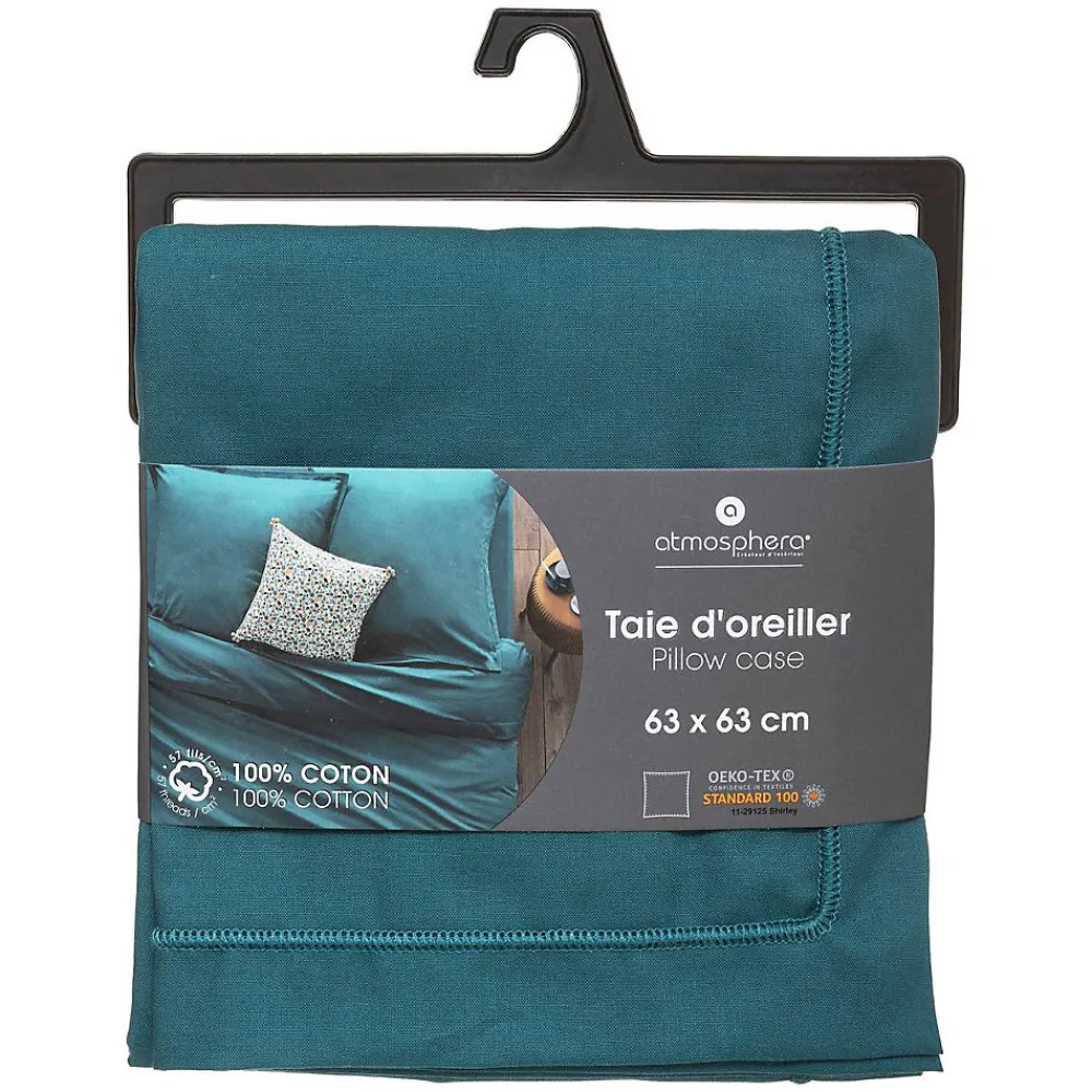 Atmosphera Créateur D'Intérieur Taie d'oreiller en coton - bleu canard 63x63 cm - Atmosphera* Boutis, Couvre-Lit, Édredon