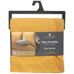 Taie d'oreiller en coton - jaune moutarde 63x63 cm - Atmosphera><noscript><img width=