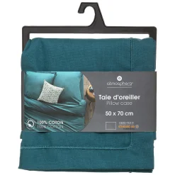 Taie d'oreiller en coton - bleu canard 50x70 cm - Atmosphera><noscript><img width=