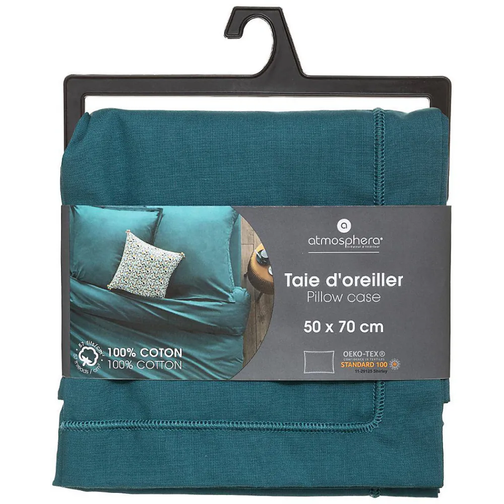 Taie d'oreiller en coton - bleu canard 50x70 cm - Atmosphera>Atmosphera Créateur D'Intérieur Best