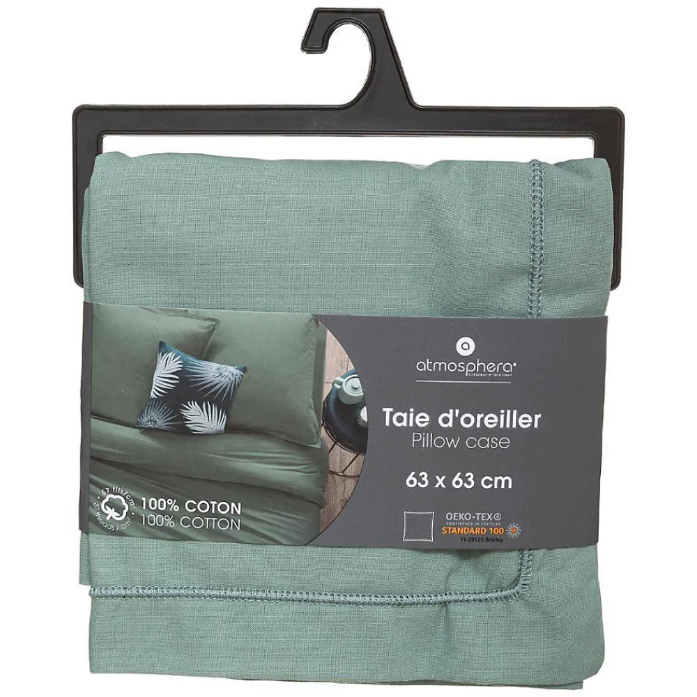 Taie d'oreiller en coton - vert céladon 63x63 cm - Atmosphera>Atmosphera Créateur D'Intérieur Clearance
