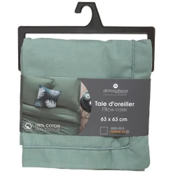 Taie d'oreiller en coton - vert céladon 63x63 cm - Atmosphera><noscript><img width=