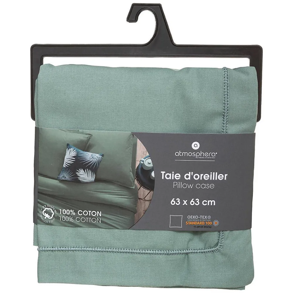 Taie d'oreiller en coton - vert céladon 63x63 cm - Atmosphera>Atmosphera Créateur D'Intérieur Clearance