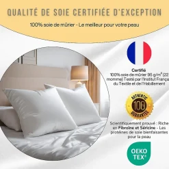 Inphysio Taie d'oreiller en pure soie de mûrier 50x70 -* Taie D'Oreiller