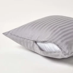 Taie d'oreiller gris satin rayé en coton égyptien 330 fils, 40x40 cm -><noscript><img width=