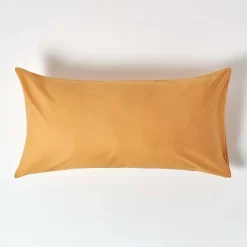 Homescapes Taie d'oreiller jaune moutarde 100% coton égyptien 200 fils, 50x90 cm -* Taie D'Oreiller