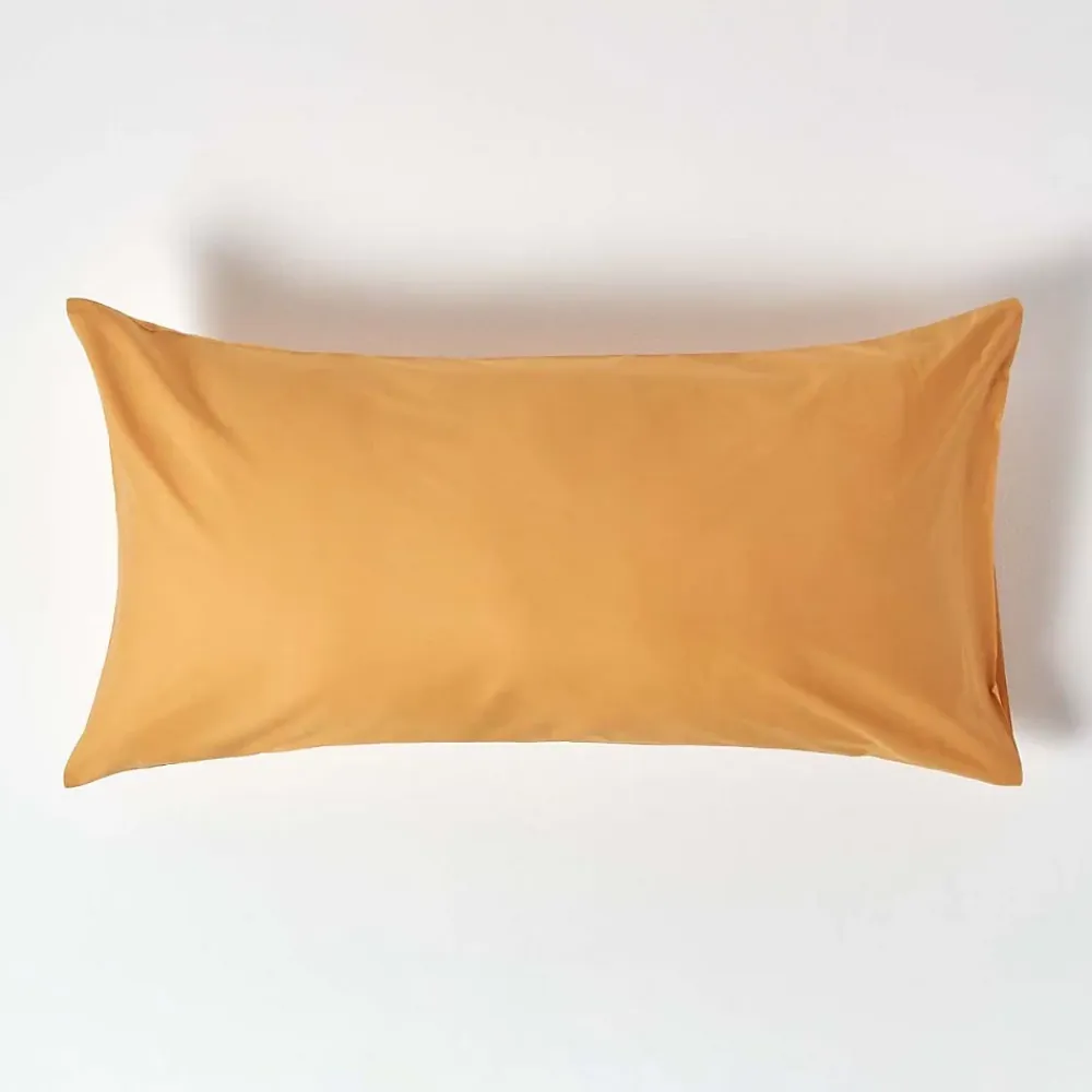 Homescapes Taie d'oreiller jaune moutarde 100% coton égyptien 200 fils, 50x90 cm -* Taie D'Oreiller