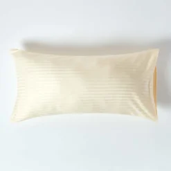 Taie d'oreiller jaune pastel satin rayé en coton égyptien 330 fils, 50x90 cm ->Homescapes