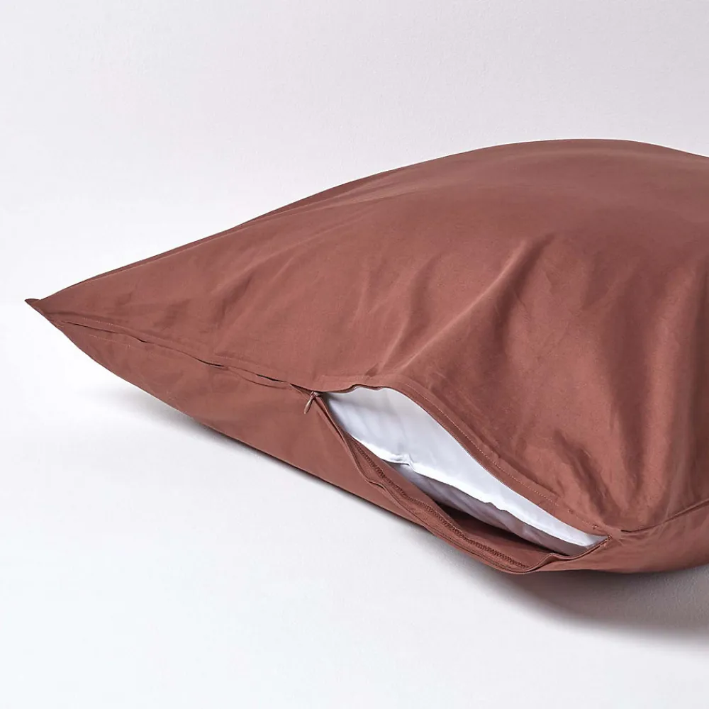 Taie d'oreiller marron chocolat 100% coton égyptien 200 fils, 60x60 cm ->Homescapes New