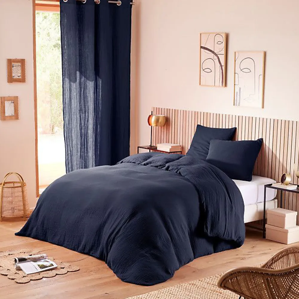 Taie d'oreiller "Noah" 50 x 70 cm "Gaze de Coton" - Noah Bleu Nuit>Coton Pur Online