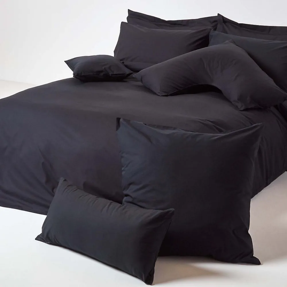 Taie d'oreiller noir 100% coton égyptien 200 fils, 60x60 cm ->Homescapes Outlet