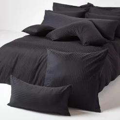 Taie d'oreiller noir satin rayé en coton égyptien 330 fils, 50x75 cm -><noscript><img width=