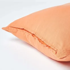 Taie d'oreiller orange en lin lavé, 40x80 cm -><noscript><img width=