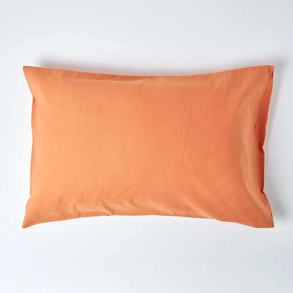 Homescapes Taie d'oreiller orange en lin lavé, 50x90 cm -* Taie D'Oreiller