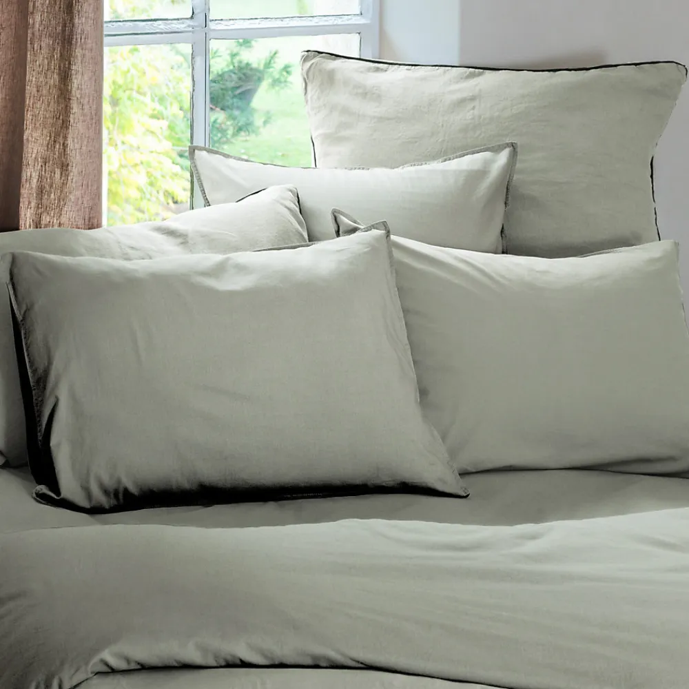 Taie d'oreiller PALACE pur coton lavé 65x65 cm uni vert laurier>Linnea New