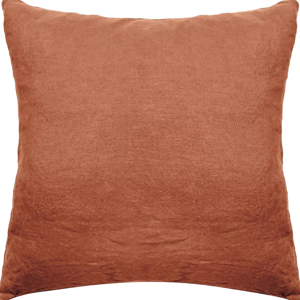 Linnea Taie d'oreiller PALACE pur coton lavé 65x65 cm uni marron terre cuite* Taie D'Oreiller