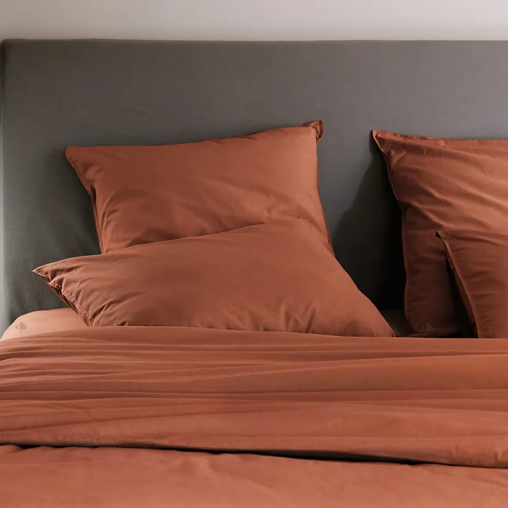 Linnea Taie d'oreiller PALACE pur coton lavé 65x65 cm uni marron terre cuite* Taie D'Oreiller
