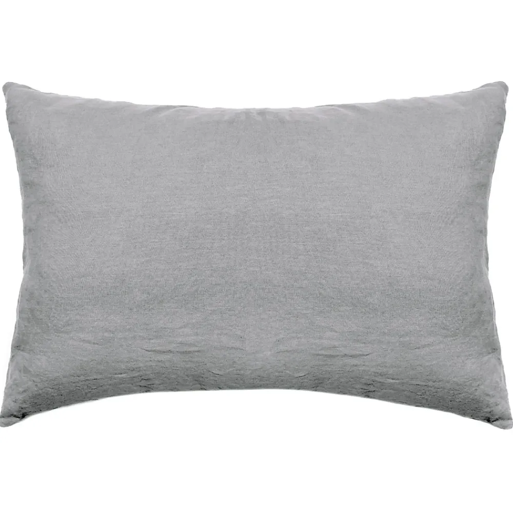 Taie d'oreiller PALACE pur coton lavé 50x70 cm uni gris acier>Linnea Sale
