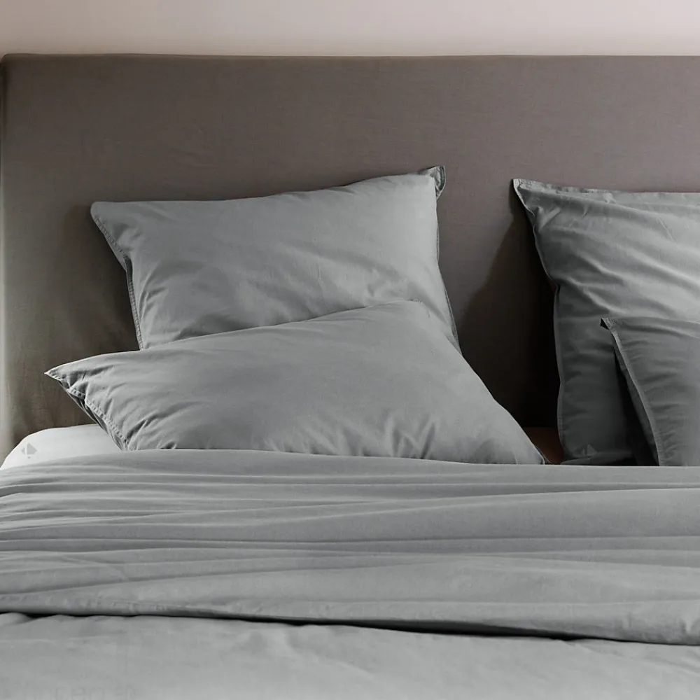Taie d'oreiller PALACE pur coton lavé 50x70 cm uni gris acier>Linnea Sale