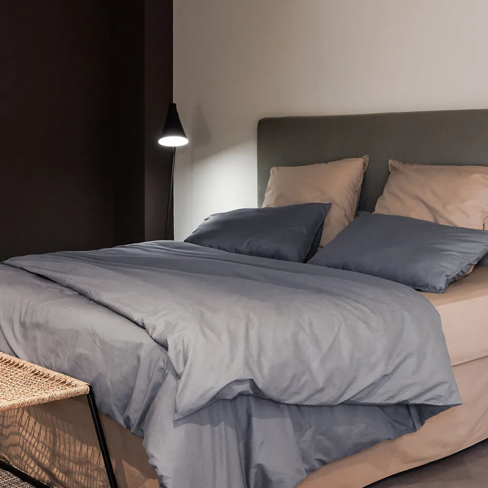 Taie d'oreiller PALACE pur coton lavé 50x70 cm uni gris acier>Linnea Sale