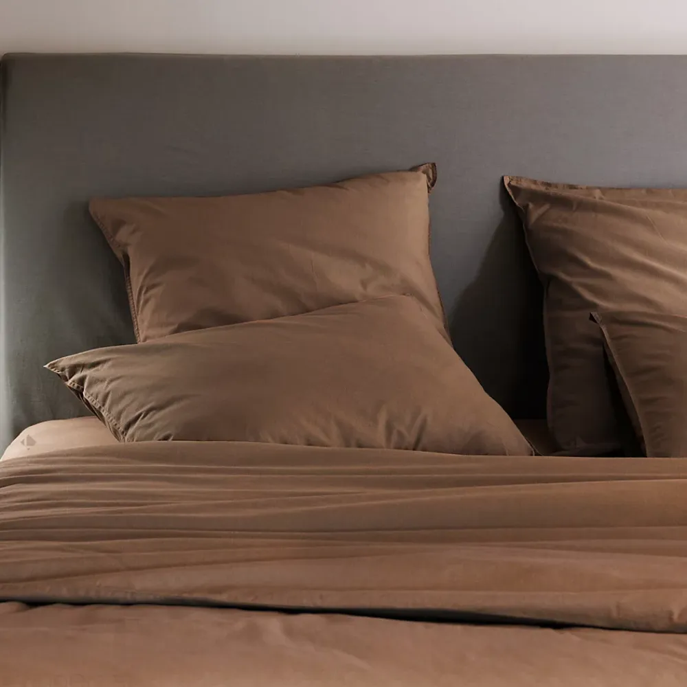 Linnea Taie d'oreiller PALACE pur coton lavé 65x65 cm uni marron cognac* Taie D'Oreiller