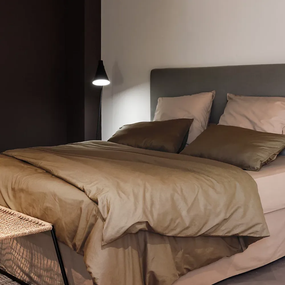 Linnea Taie d'oreiller PALACE pur coton lavé 65x65 cm uni marron cognac* Taie D'Oreiller