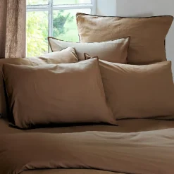 Linnea Taie d'oreiller PALACE pur coton lavé 65x65 cm uni marron cognac* Taie D'Oreiller