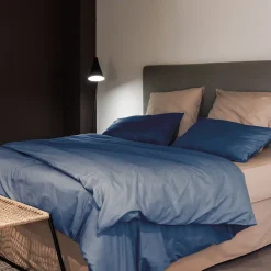 Linnea Taie d'oreiller PALACE pur coton lavé 65x65 cm uni bleu indigo* Taie D'Oreiller