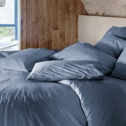 Linnea Taie d'oreiller PALACE pur coton lavé 65x65 cm uni bleu indigo* Taie D'Oreiller