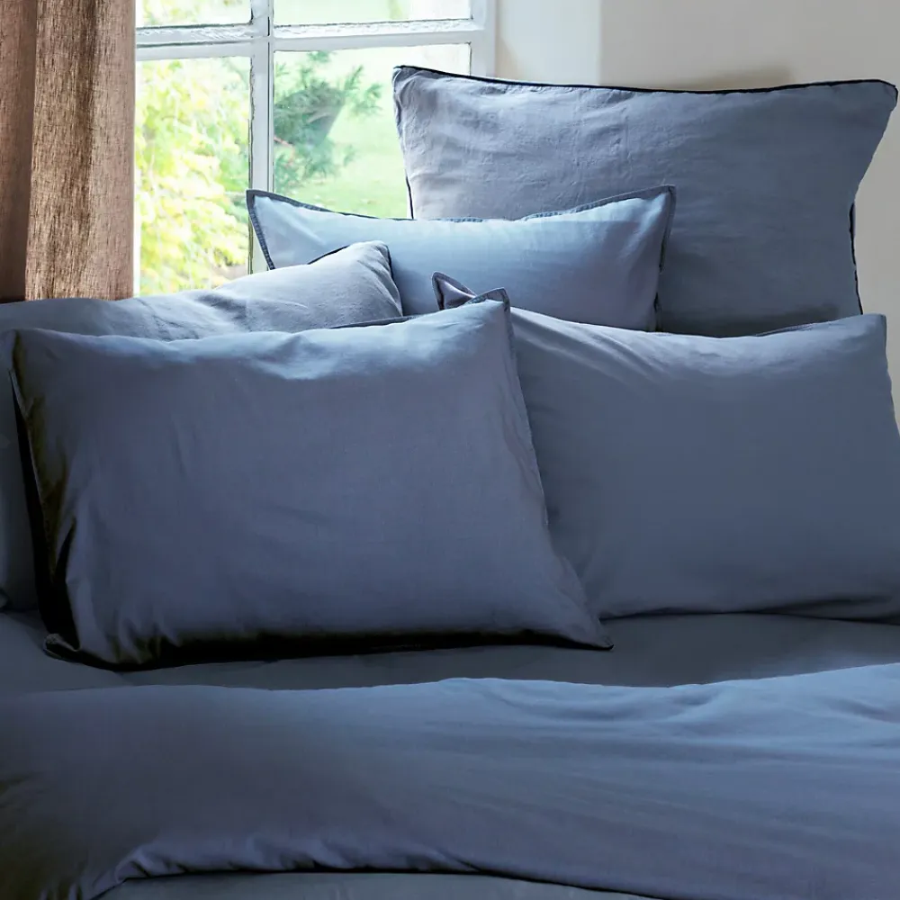 Linnea Taie d'oreiller PALACE pur coton lavé 65x65 cm uni bleu indigo* Taie D'Oreiller