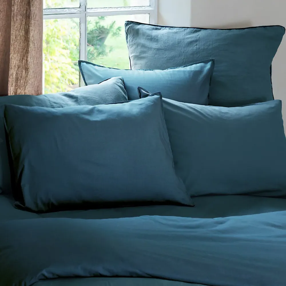 Linnea Taie d'oreiller PALACE pur coton lavé 65x65 cm uni bleu marine* Taie D'Oreiller