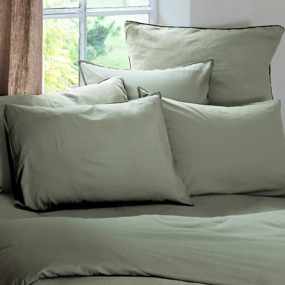 Linnea Taie d'oreiller PALACE pur coton lavé 50x70 cm uni vert sauge* Taie D'Oreiller