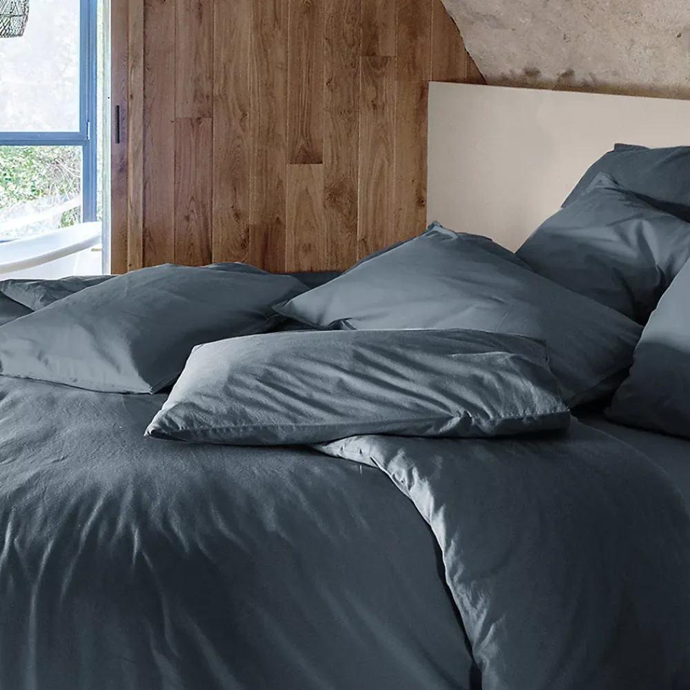 Linnea Taie d'oreiller PALACE pur coton lavé 50x70 cm uni noir granit* Taie D'Oreiller