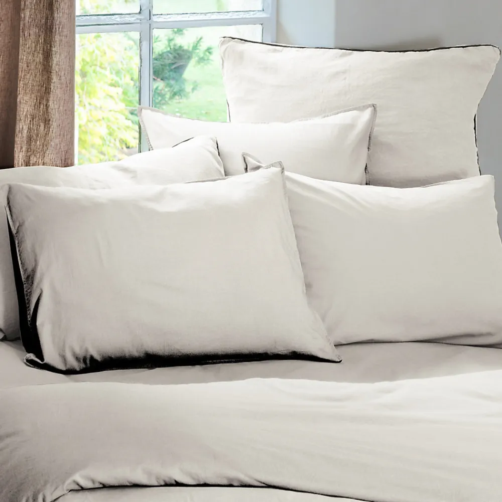 Taie d'oreiller PALACE pur coton lavé 65x65 cm uni beige naturel>Linnea Online